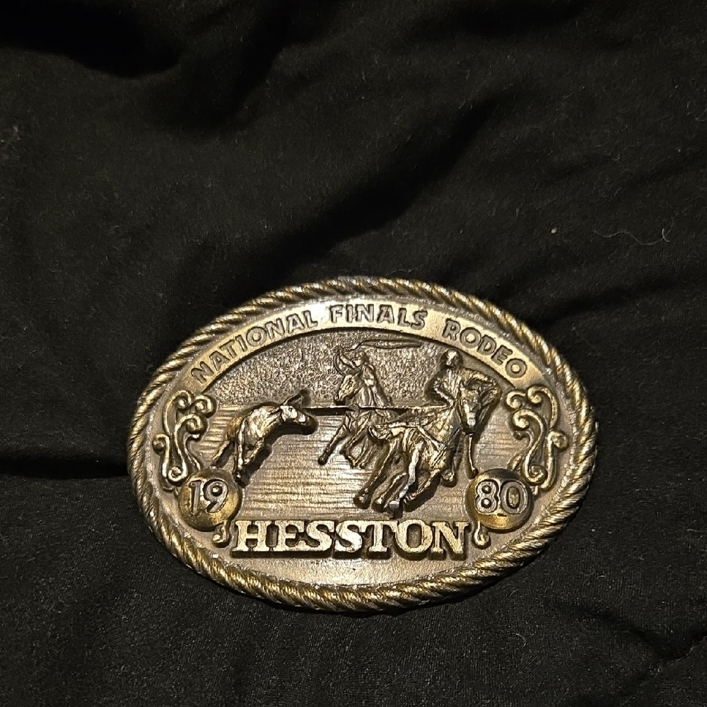 Hesston Brass Belt Buckle - National Finals Rodeo 1980